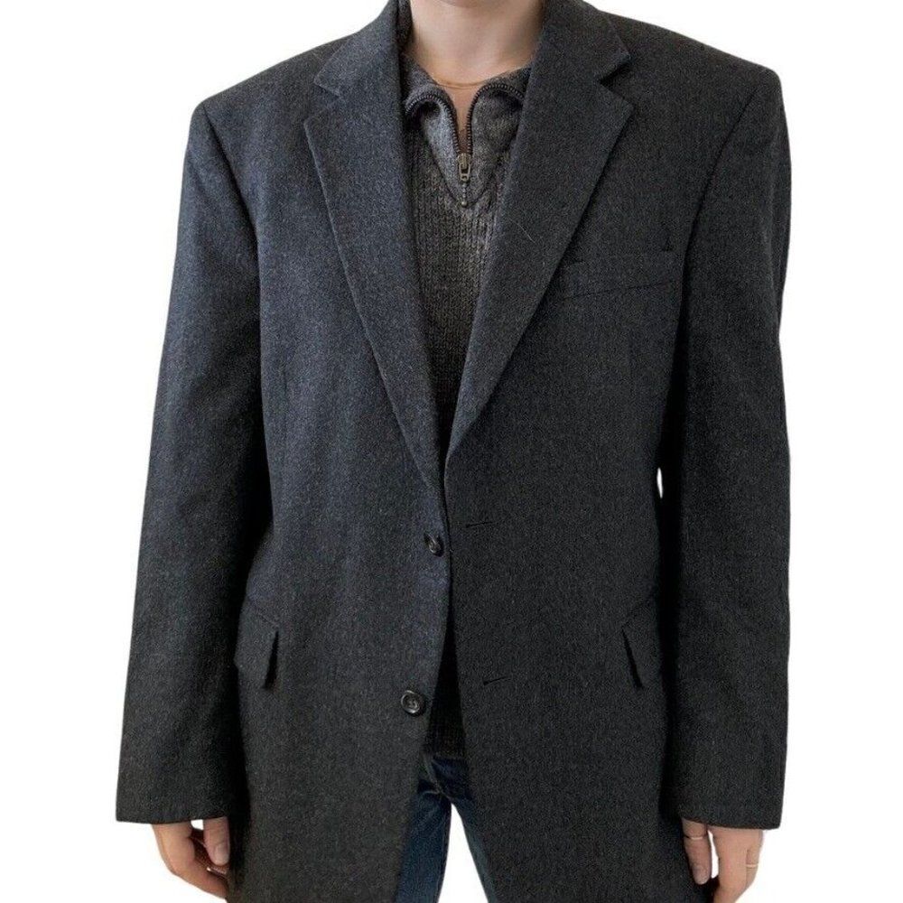 Jose Bank Mens Charcoal Grey Cashmere Dark Academia Blazer Sport Coat 44R
